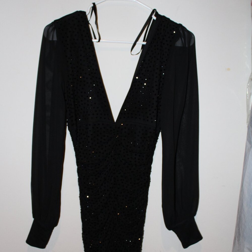 Black Long Sleeve Mini Dress Deep V